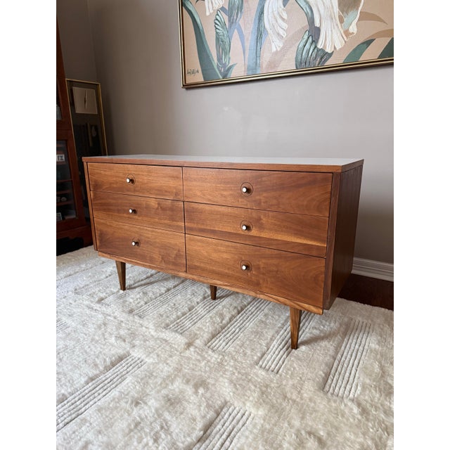 Mid-Century Modern Vintage Mid Century MCM Walnut 6-Drawer Dresser With White Laminate Top For Sale - Image 3 of 13