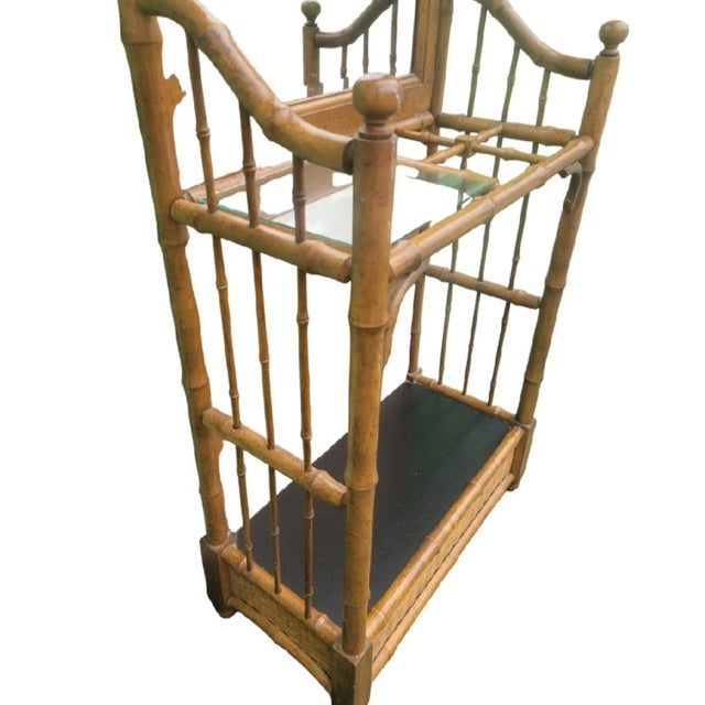 Vintage Faux Bamboo & Woven Rattan American of Martinville Mirrored Hall Tree Umbrella Stand Coat Rack For Sale In West Palm - Image 6 of 8