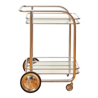 1960s Vintage Mid-Century Modern Deco Chrome Mirror & Glass Bar Cart For Sale
