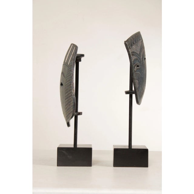 Mid-Century Modern Jacinthe Bruneau Pair Tribal Mask Raku Ceramic Sculptures For Sale - Image 3 of 13