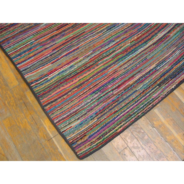 1920s Multicolor Stripe Geometric Antique American Hooked Rug 6' 6" X 11' 2" Hand Knotted Wool Carpet For Sale - Image 4 of 4