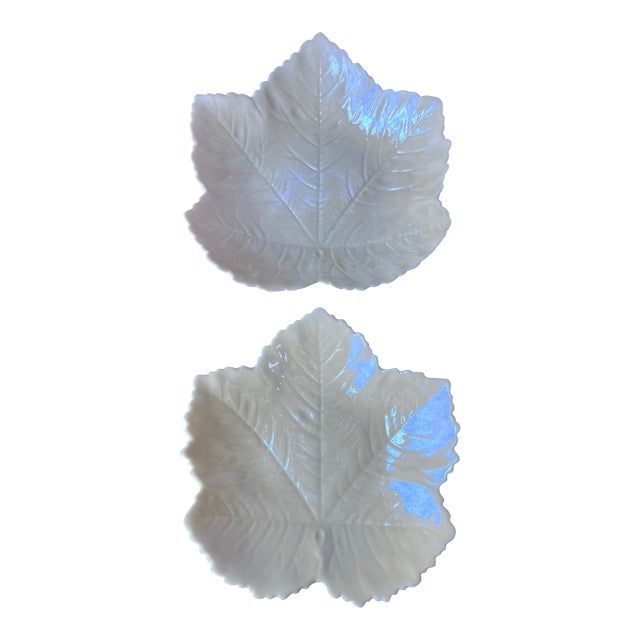 Belleek Pottery 5th Green Mark Dates From 1955-1965 Leaf Plates Set of 2 For Sale