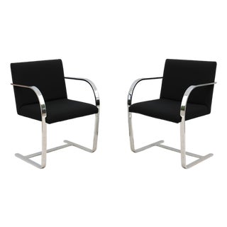 Ludwig Mies Van Der Rohe Brno Flat Bar Chairs in Black Fabric by Gordon - A Pair For Sale