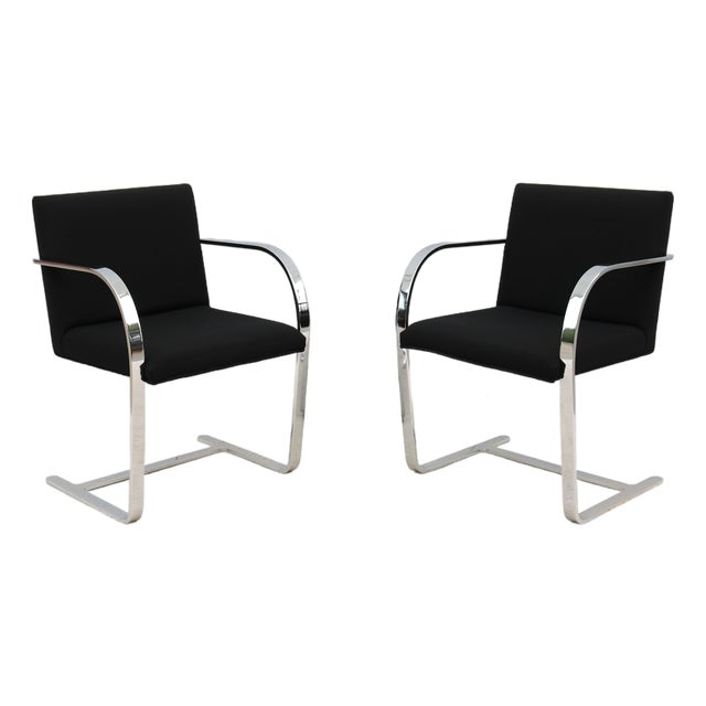 Ludwig Mies Van Der Rohe Brno Flat Bar Chairs in Black Fabric by Gordon - A Pair For Sale