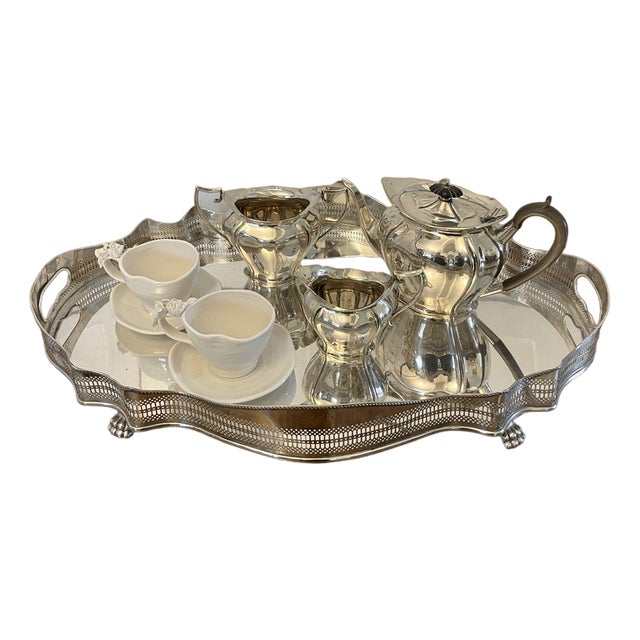 Antique Edwardian Silver Plated Tea Set, 1900, Set of 8 For Sale