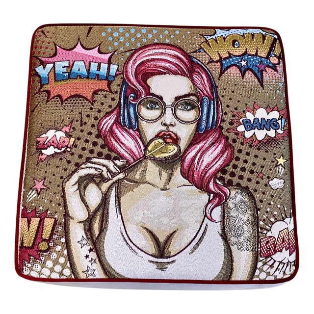 Pop Art Style Pouf with Pin Up, 2010s For Sale
