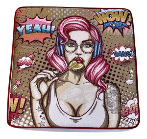 Pop Art Style Pouf with Pin Up, 2010s