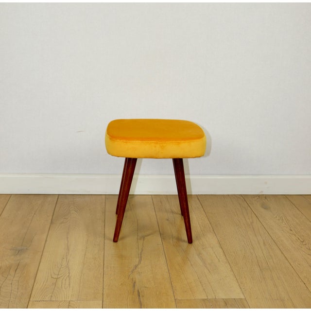 Yellow-gold square vintage stool from the PRL era, 1970s. Unique square stool – fully restored. This charming stool has...