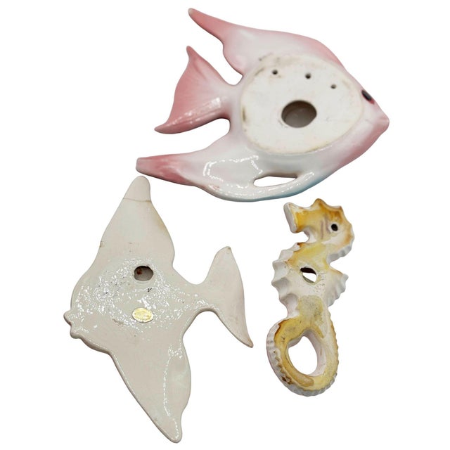 1950s 1950s MCM Ceramic Angel Fish & Seahorse 3 Piece Wall Sculpture Set by Freeman McFarlin For Sale - Image 5 of 9