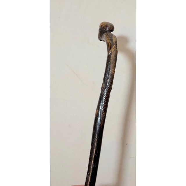 Share Antique 19th Century Hand Carved Folk Art Monkey Lizard Walking Stick Cane For Sale - Image 10 of 16