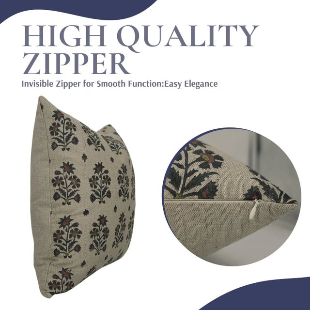 Contemporary Fabdivine Traditional Sadabahar Block Print Linen Blend Cushion Cover- 16x16 For Sale - Image 3 of 5