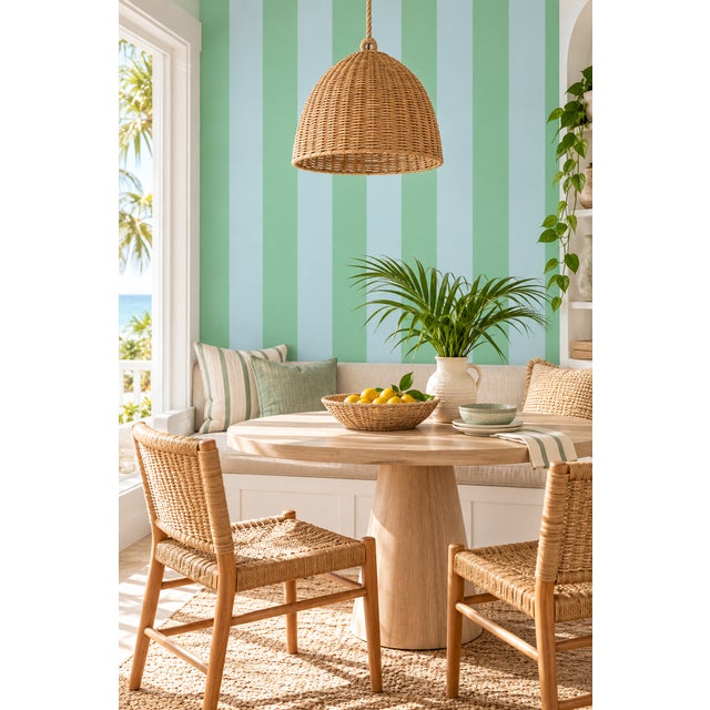 Modern Clubhouse Stripe Grasscloth Wallpaper by House Party | Wisteria Blue & Mint Julep | 8 Yards For Sale - Image 3 of 11
