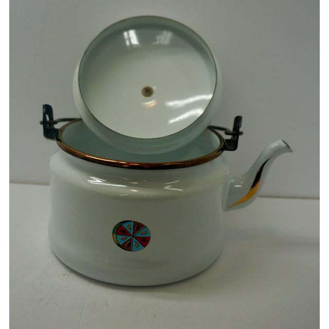 Georges Briard Set of 2, Vintage Georges Briand Ambrosia Enamel Giant Stock Pot Buffet Server & Kettle For Sale - Image 4 of 11