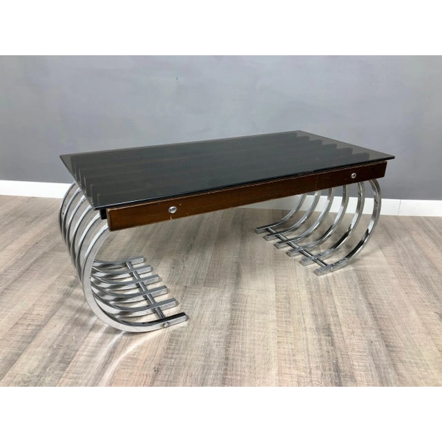 Black Wood, Chrome & Smoked Glass Side Coffee Table, Italy, 1970s For Sale - Image 8 of 17