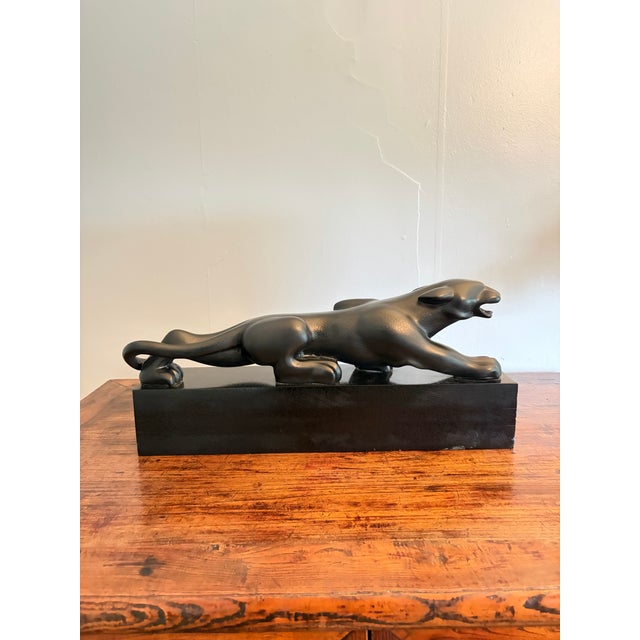 Mid 20th Century Art Deco Revival Black Panther Sculpture on Leatherized Pedestal Base For Sale - Image 12 of 12