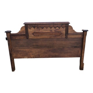 1920s Boho Chic Hand-Carved Wooden Headboard For Sale