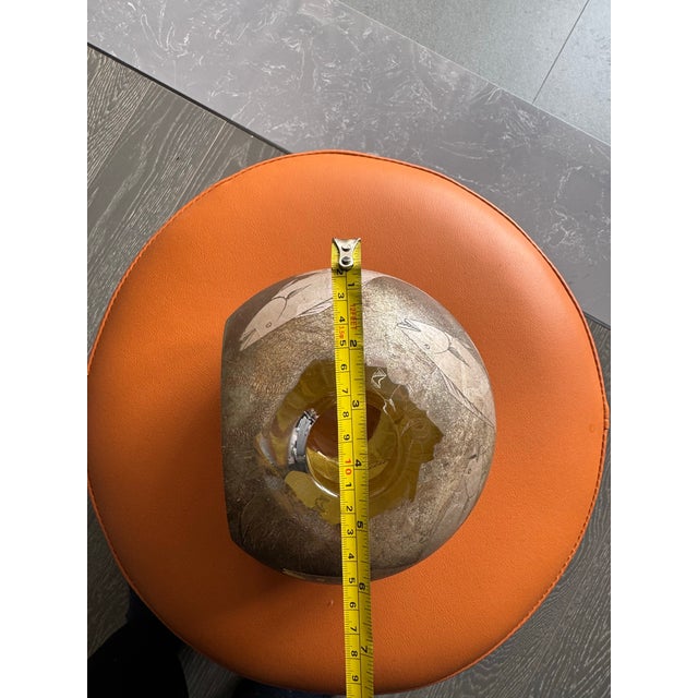 20th C. Super Heavy Hiroshi Yamano Signed Glass Sphere Sculpture With Silver & Copper Plating Fish Motif 6"x5"x 4.5"h - Might Missing the Fish For Sale - Image 12 of 13