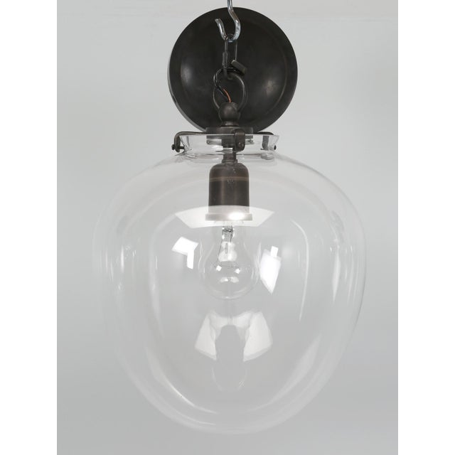 Set of (3) Circa Thomas O'Brien Katie Acorn Pendant in Bronze and Clear Globes For Sale - Image 4 of 8