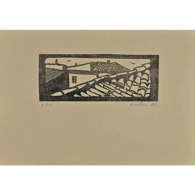Roofs of Rome is a woodcut print realized by Enotrio Pugliese in 1962. Proof of artist, Limited edition of 50 copies...