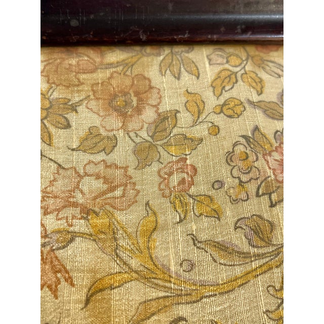 Antique English Glass Top Wood Tray With Brass Handles and Brocade Fabric For Sale - Image 16 of 16