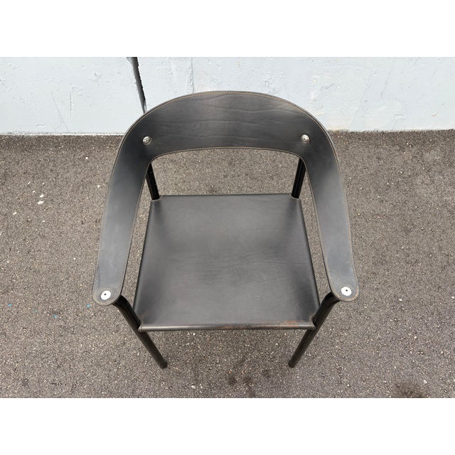 Black Attributed Artelano Black Leather Arm Side Chair, Italy 1980s For Sale - Image 8 of 14