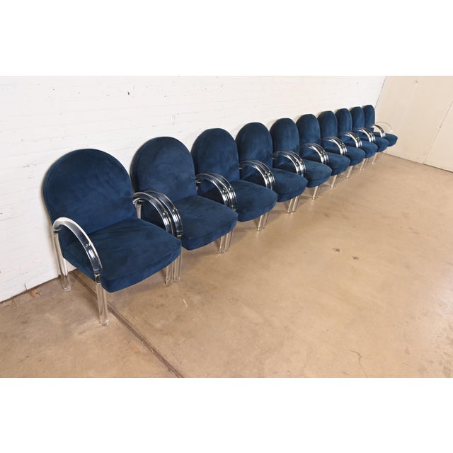 Pace Collection Leon Rosen for Pace Collection Modern Art Deco Lucite Waterfall Armchairs, Set of Ten For Sale - Image 4 of 14