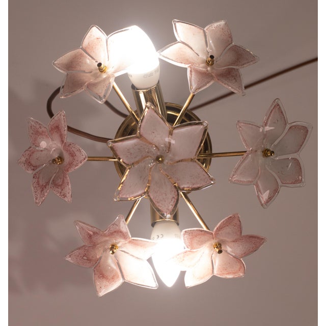 Metal Vintage Murano Ceiling Light Pink Flowers, 1970s For Sale - Image 7 of 9