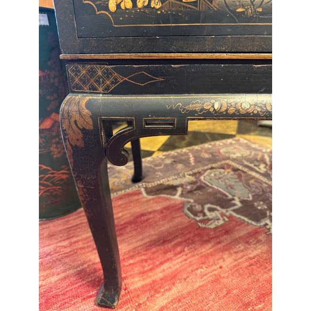 1940s Old Black Distressed Chinoiserie Desk For Sale - Image 5 of 11