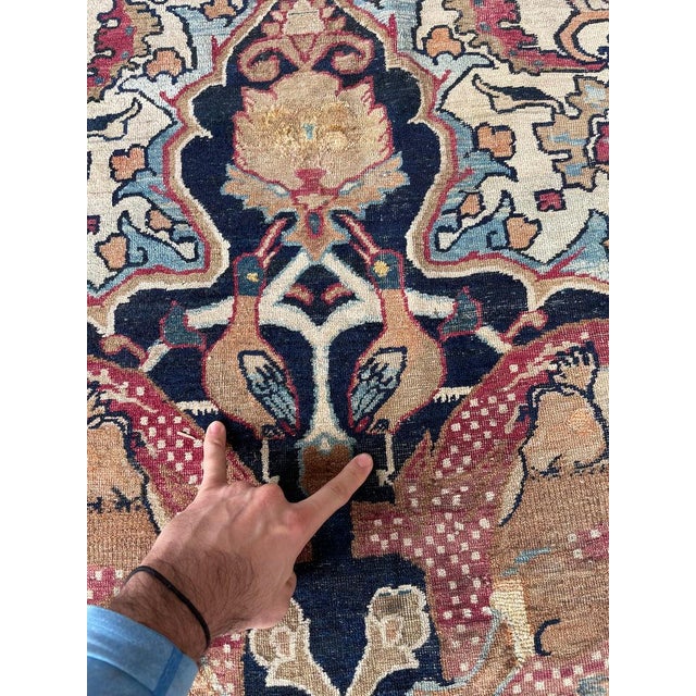 1880's Antique Persian Kerman Lavar "LION VS BULL" Rug 9.2 x 12.5 For Sale - Image 10 of 18