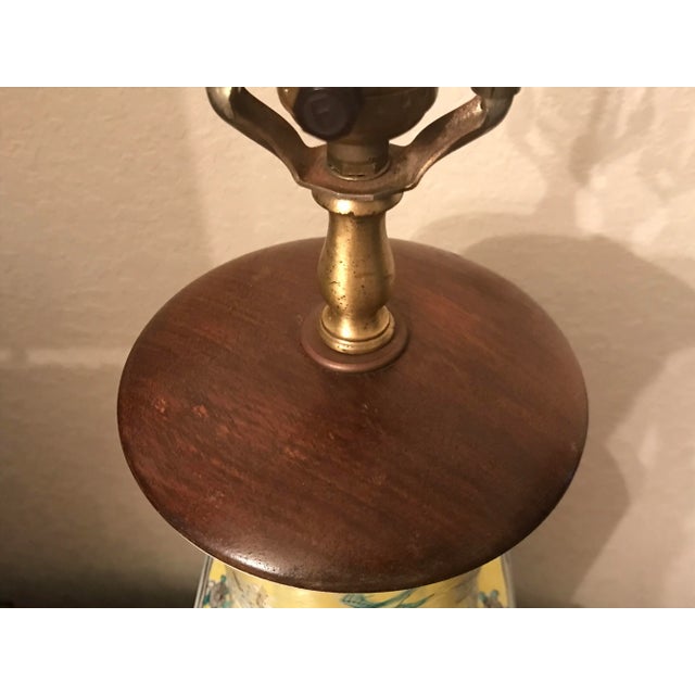 Chinese Mid 20th Century Chinese Porcelain Hand Painted Table Lamp Yellow Floral For Sale - Image 3 of 9