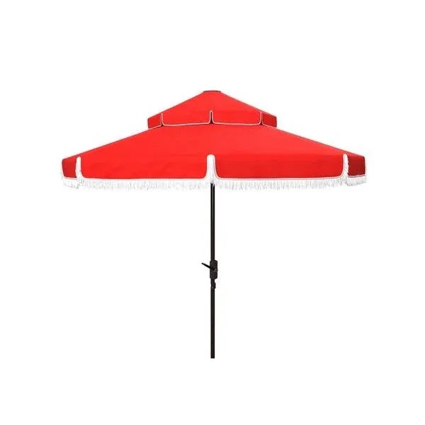 Not Yet Made - Made To Order Outdoor Milan Fringe 9ft Double Top Crank Umbrella - Red For Sale - Image 5 of 5