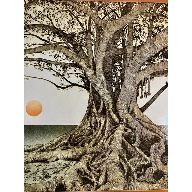 Vintage Framed Artwork Lithograph Reproduction Titled "Tropical Fig Tree" by the American Artist Michael Edward Arth For Sale - Image 4 of 18