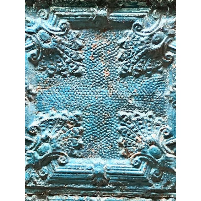 Mid-Century Modern Ceiling Medallion Tile Framed XLG Turquoise For Sale - Image 3 of 11
