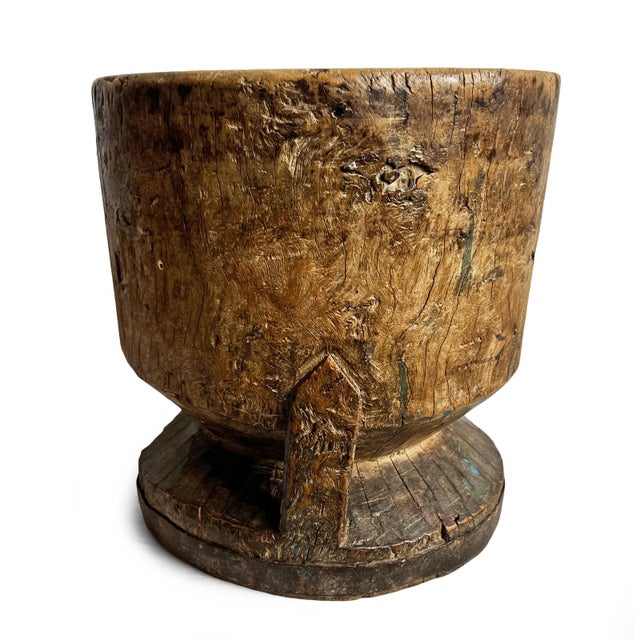 Authentic old vintage wood pestle pot from India. Beautiful patina from years of age and use. These old pots were used...