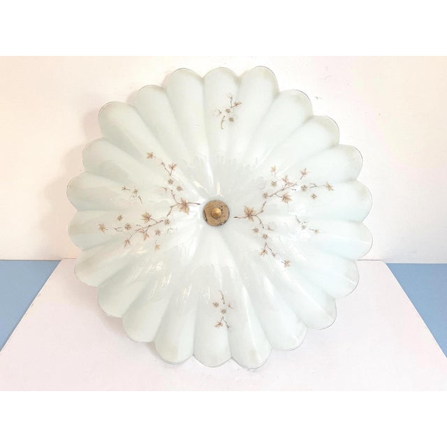 Metal 1950s Fluted Glass Parasol Flush Light For Sale - Image 7 of 16