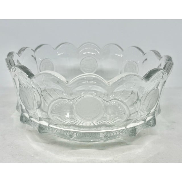 Victorian 1960’s Fostoria Clear Coin Glass Bowl With Liberty Bell 1886 Design For Sale - Image 3 of 12