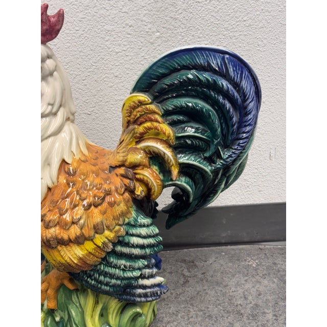 Glazed Ceramic Rooster Sculpture, Large For Sale - Image 10 of 12