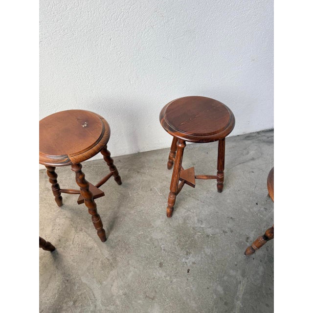 Turned Oak Stools, 1950s, Set of 4 For Sale - Image 13 of 18
