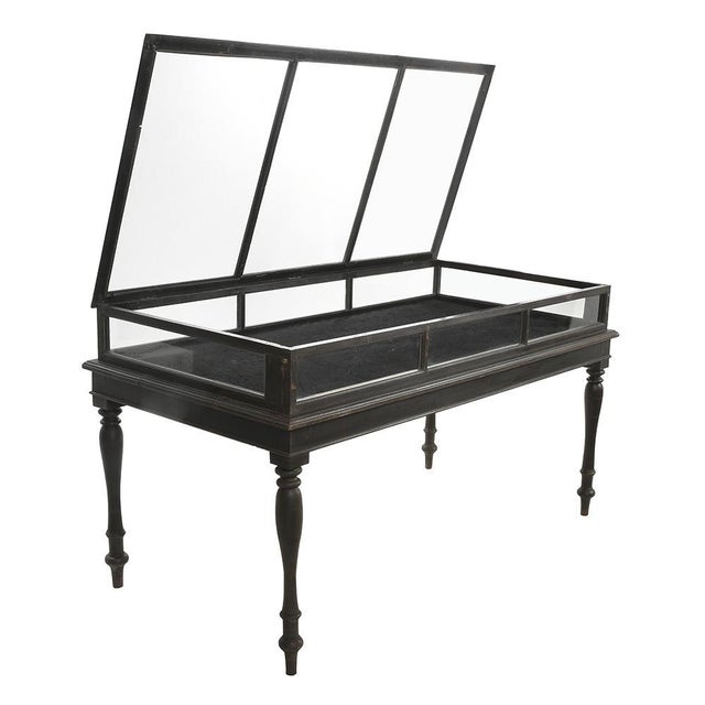 Elegant glazed display table in dark wood, ideal for showcasing your collectibles and adding a refined touch to your...