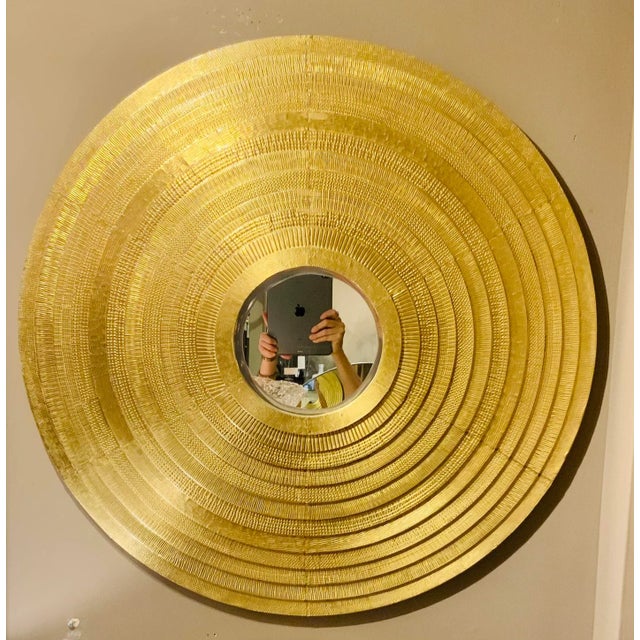 2020s Studio a Home Modern Embossed Brass Round Stacked Etolie Wall Mirror For Sale - Image 5 of 5