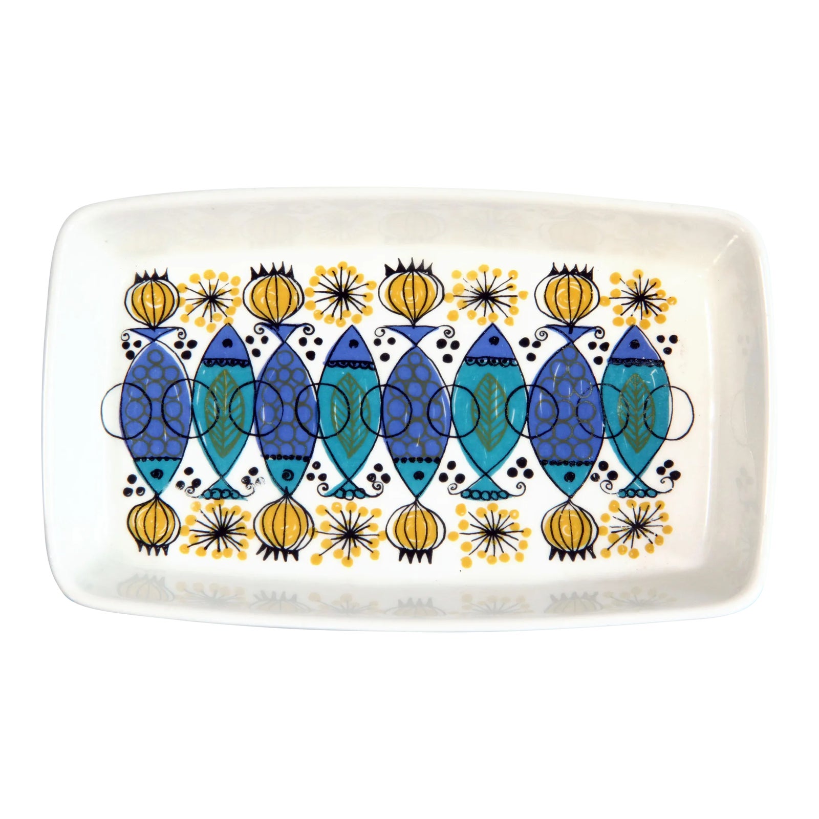 Vintage 1960's Figgjo Flint of Norway Blue Fish Bowl / Catchall