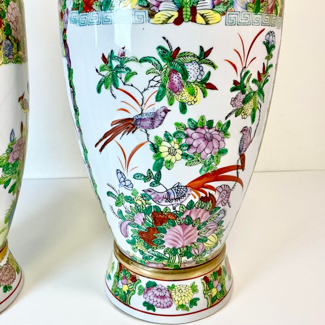 Chinoiserie Late 19th C Antique Chinoiserie Boho Chic Hollywood Regency Famille Rose Vases - A Pair, Monumental For Sale - Image 3 of 18