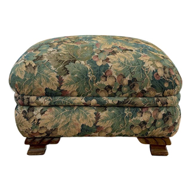 Vintage Tapestry Botanical - Floral Ottoman For Sale