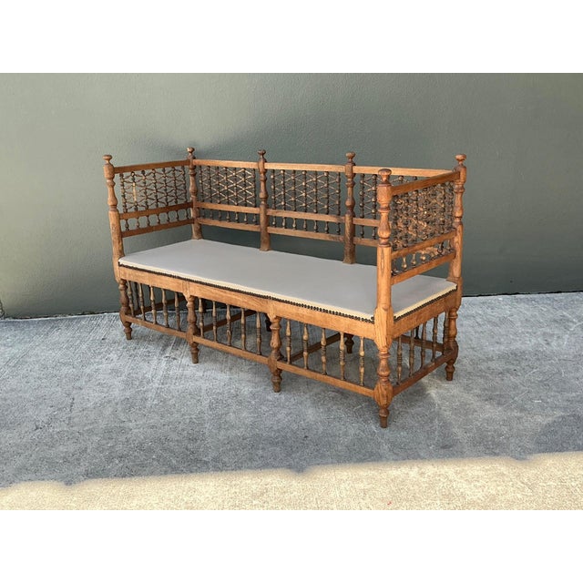 Vintage Carved Wood Spindle Bench For Sale - Image 4 of 18