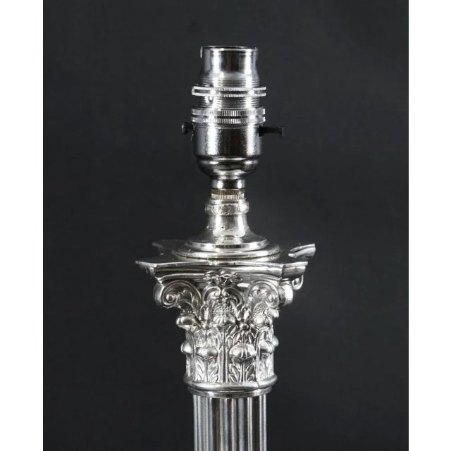 Silver Plate Corinthian Column Table Lamp, 1980s For Sale - Image 6 of 12
