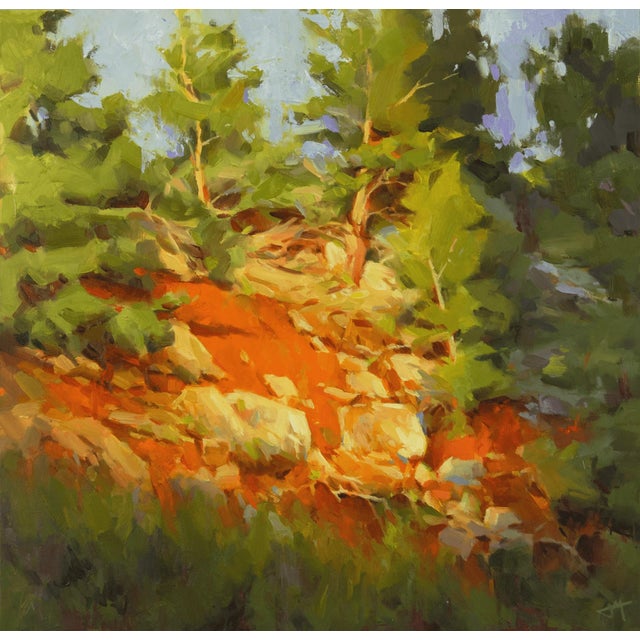 Contemporary Inclination by Judd Mercer | Oil On Panel Landscape with trees and rocky terrain. For Sale - Image 3 of 5