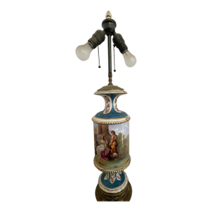 Antique Hand-Painted Sèvres-Style Neoclassical Porcelain Figural Lamp