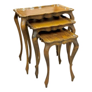 Vintage Franco Tacchi Florentine Italian Wood Set of 3 Nesting Tables For Sale