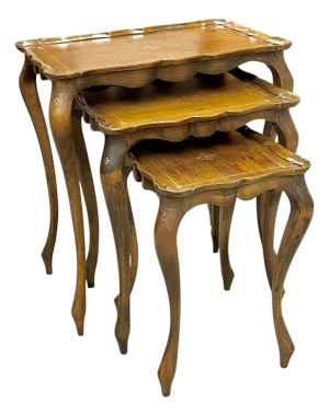 Vintage Franco Tacchi Florentine Italian Wood Set of 3 Nesting Tables