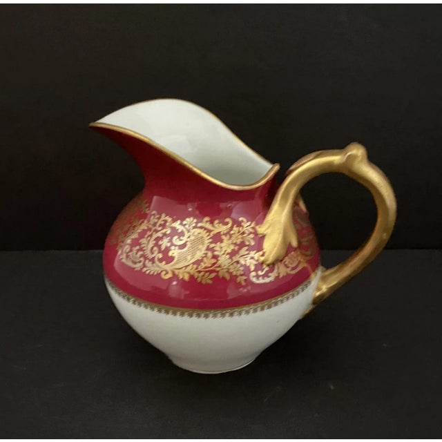 Early 20th Century French Burgundy & Gold Porcelain Cream Pitcher, Remi Delinieres For Sale - Image 9 of 12
